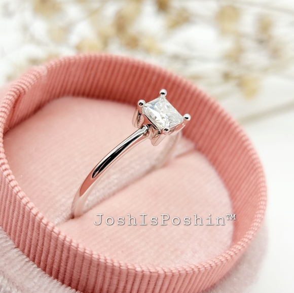 0.60CT. Princess cut Moissanite 4 prong ring in 18K gold over sterling silver - Picture 13 of 14